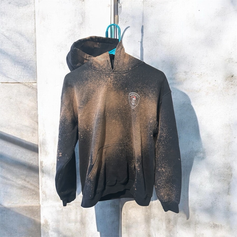 Bleach Dyed Hoodie Black Acid Wash Gildan Pullover Grunge Streetwear M - Picture 1 of 8